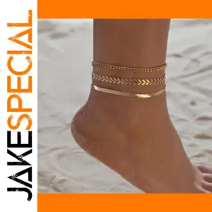 3pcs Gold Simple Chain Anklets Set