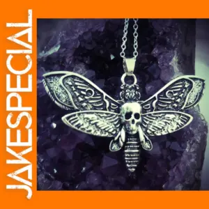 Gothic Moth Skull Pendant Necklace 18in Chain