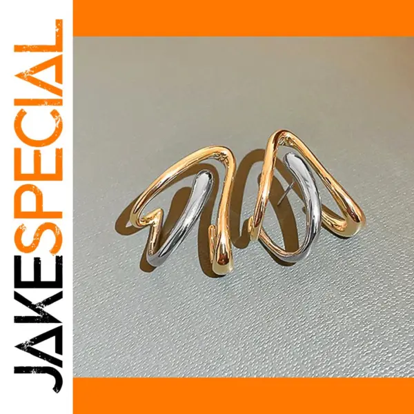 Two Tone Geometric Metal Stud Earrings