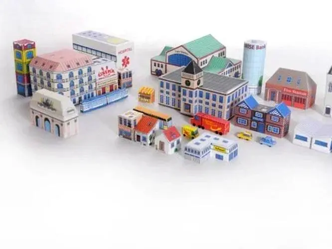 Town Scene Buildings 3D Paper Model Kit 3 Town Scene Buildings 3D Paper Model Kit - Image 3