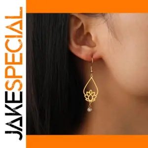 Lotus Flower Rhinestone Dangle Earrings