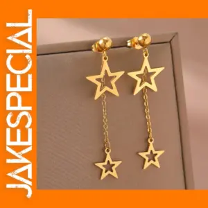 Stainless Steel Star Pendant Drop Earrings