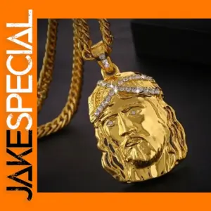 Christian Bling Jesus Head Pendant Necklace
