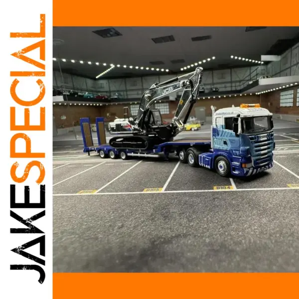 1:76 Scale Diecast JCB Excavator & Scania Trailer