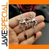 Gothic Heart Drop Earrings with Bat Wings
