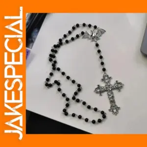 Gothic Rosary Necklace with Bat Pendant
