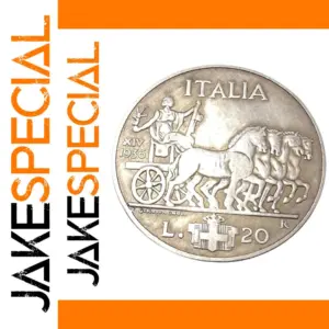 1936 Italy 20 Lire Silver-Plated Replica Coin