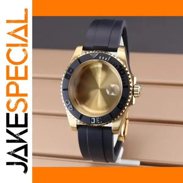 40mm Gold Men's Watch Case with Rubber Strap