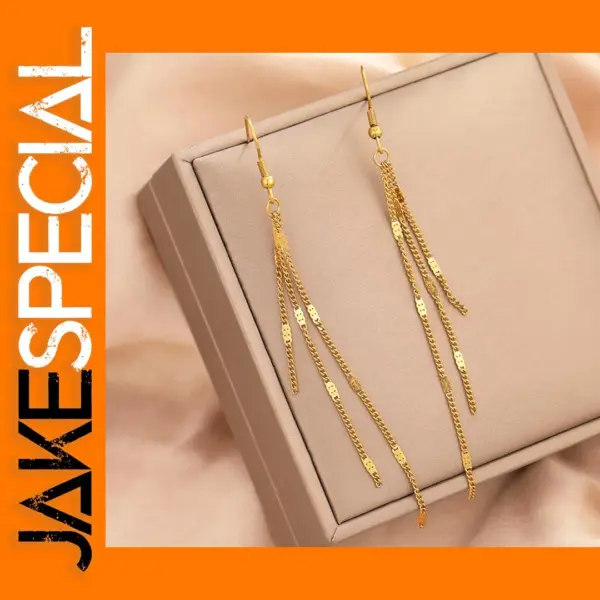 Stainless Steel Long Tassel Dangle Earrings