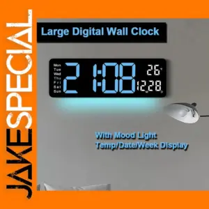 Large LED Wall Clock with Remote and Ambient Light