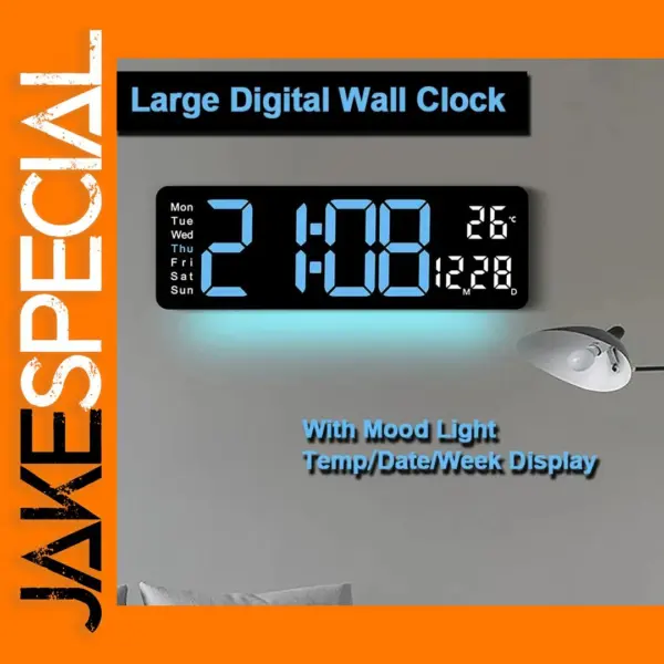 Large LED Wall Clock with Remote and Ambient Light