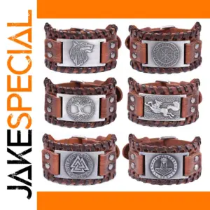 Leather Vintage Bracelet with Wolf Charm