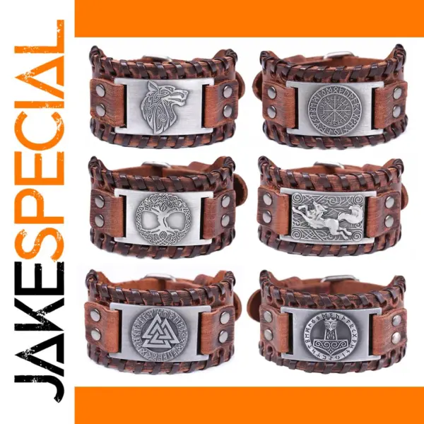 Leather Vintage Bracelet with Wolf Charm
