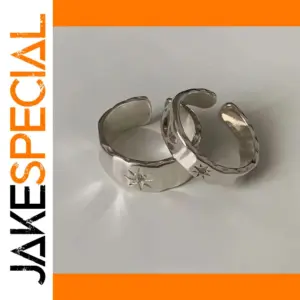 2pcs Adjustable Silver Star Rings Unisex Fashion