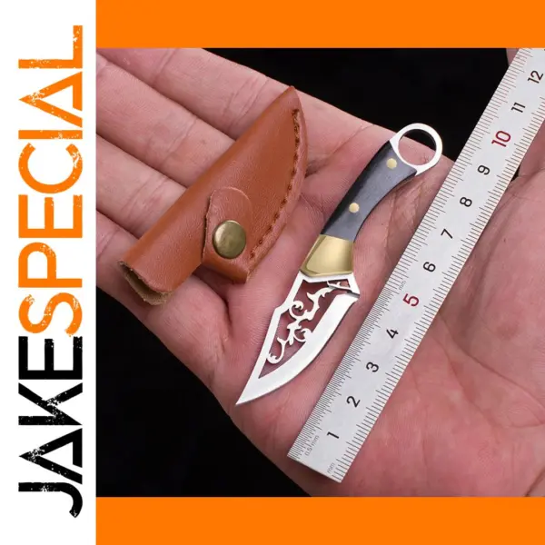 Portable Brass Wood Mini Knife with Leather Case