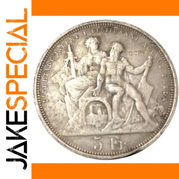 1885 Switzerland 5Fr Antique Silver Replica Coin