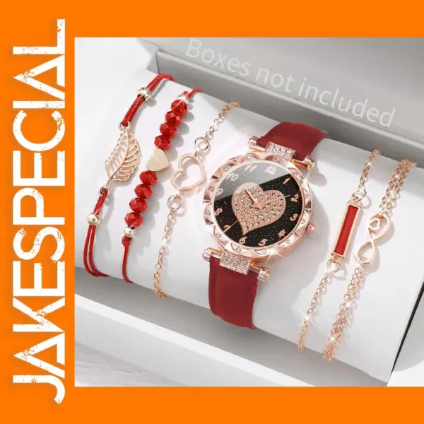 6PCS Women's Quartz Watch and Bracelet Set