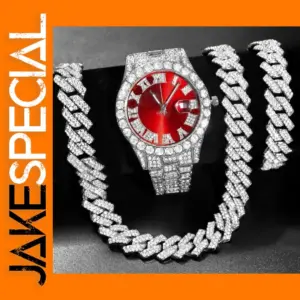 Hip Hop Style Rhinestone Wrist Watch Set