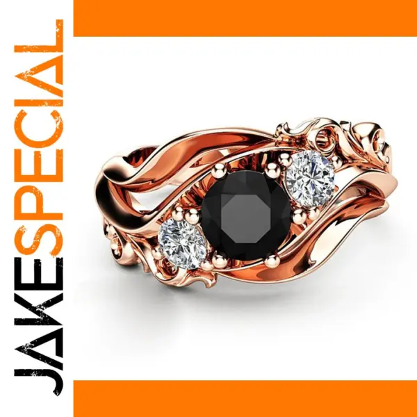 Rose Gold Black Stone Engagement Ring for Women