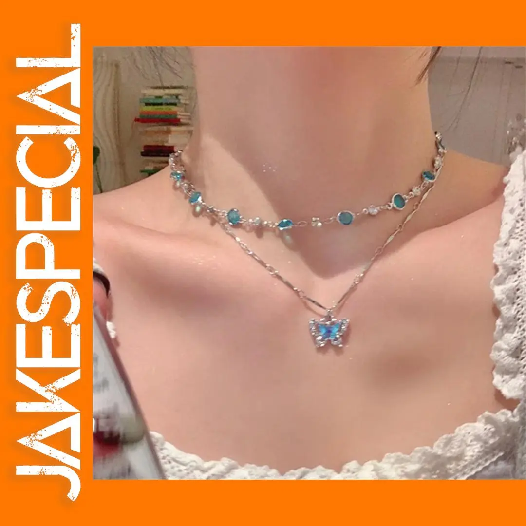 Romantic Blue Crystal Butterfly Necklace 1 Romantic Blue Crystal Butterfly Necklace