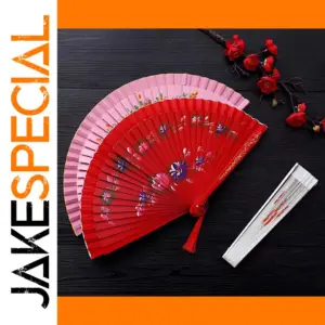 Wooden Folding Fan with Floral Design