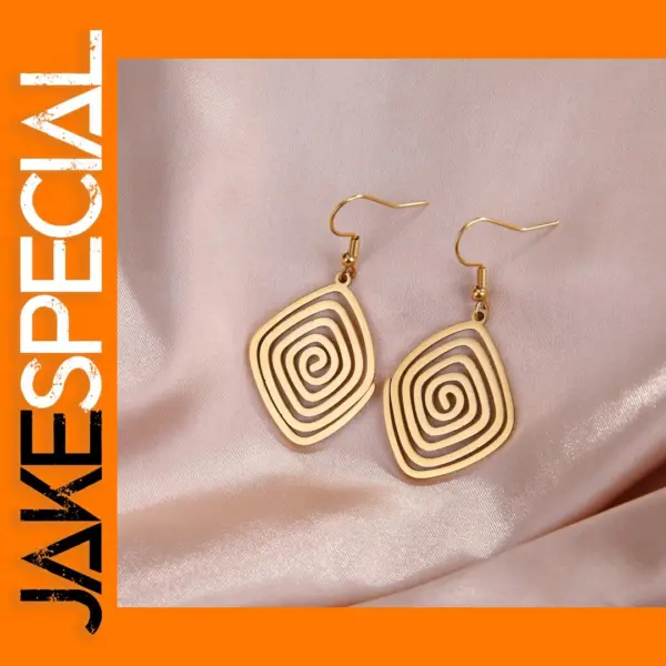 Geometric Stainless Steel Swirl Dangle Earrings