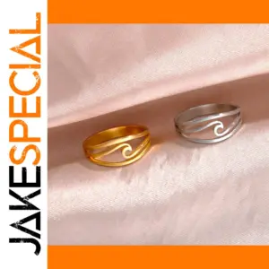 Gold Color Sea Wave Stainless Steel Ring