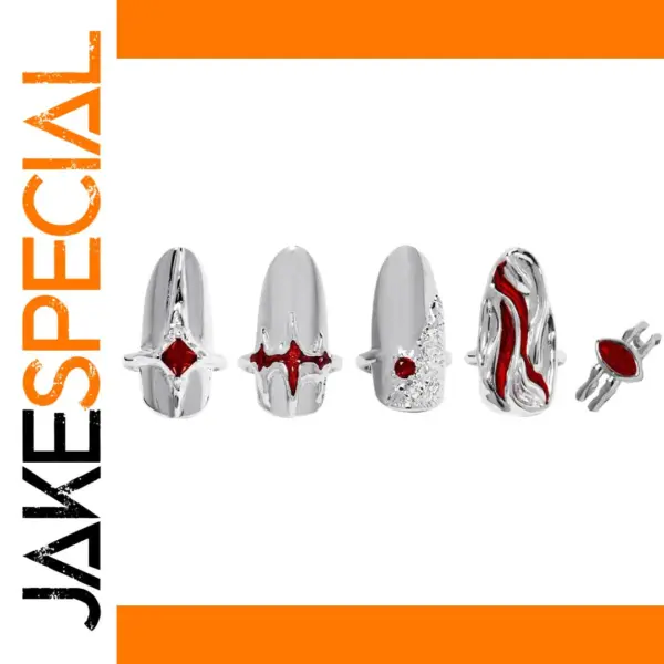 Adjustable Silver Nail Armor Ring Set