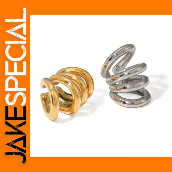 Gold Four-Layer Stainless Steel Clip Earrings