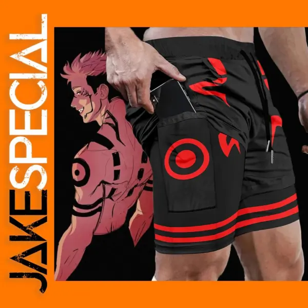 Anime Performance Gym Shorts with Phone Pocket