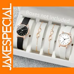 4Pcs Fashion Leather Band Women Watch Set