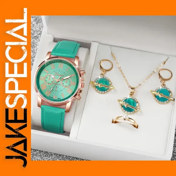 Mint Green Quartz Watch and Jewelry Set V248