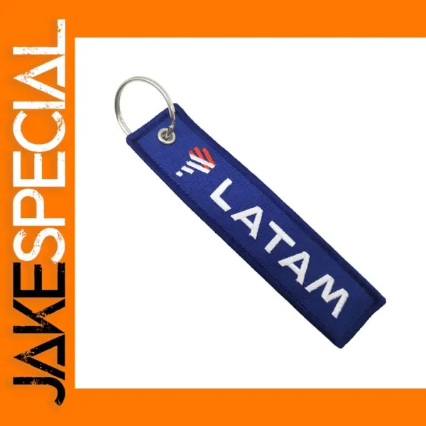 LATAM Blue Embroidery Keychain with Metal Ring