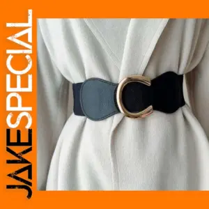 Women’s Wide Elastic Waist Belt with Gold Buckle