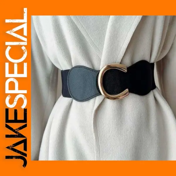 Women’s Wide Elastic Waist Belt with Gold Buckle