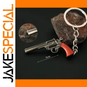 Mini Metal Revolver Keychain 5cm Silver Red