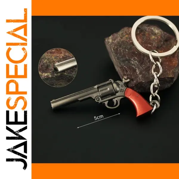 Mini Metal Revolver Keychain 5cm Silver Red
