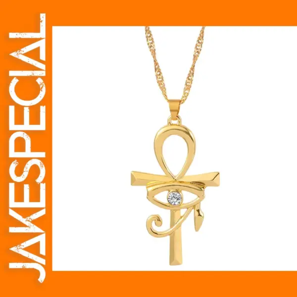 Eye of Horus Gold Ankh Pendant Necklace