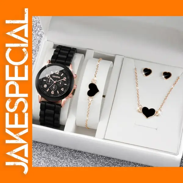 4pcs Women Quartz Watch and Jewelry Set