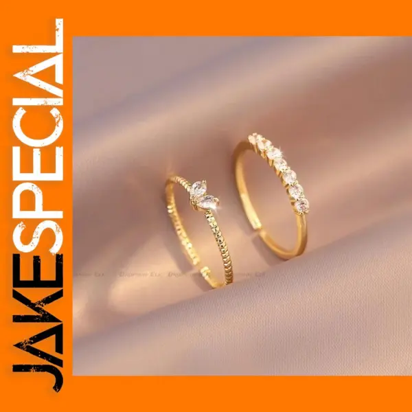 Gold Heart Zircon Rings Set for Women Girls
