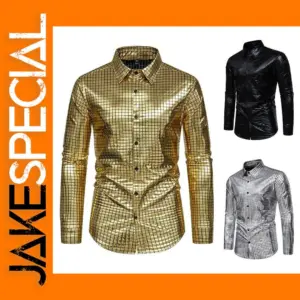 Gold Sequin Tuxedo Shirt for Men