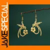 Hummingbird Flower Stainless Steel Drop Earrings