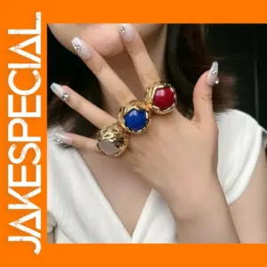 Vintage Geometric Natural Stone Cocktail Ring