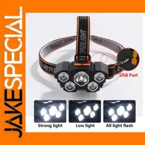 5 LED Rechargeable Headlamp with 18650 Battery