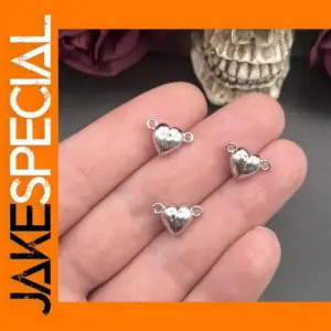 Silver Heart Round Magnetic Snap Charms Set