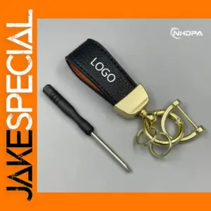 Leather Car Keychain with Metal Logos