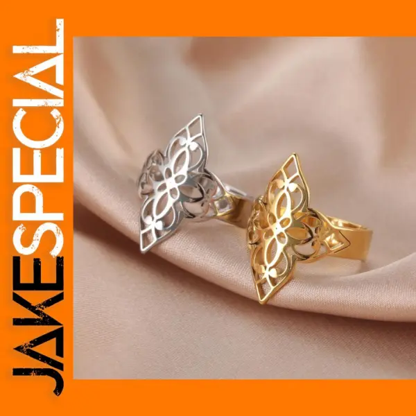 Vintage Stainless Steel Flower Ring for Women