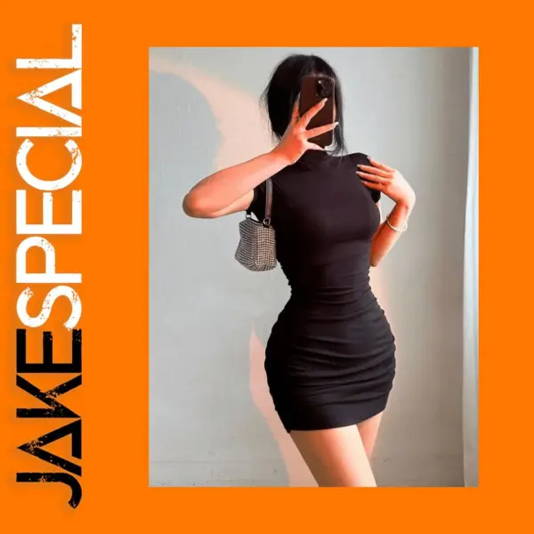 Tight High Collar Slim Mini Dress for Women