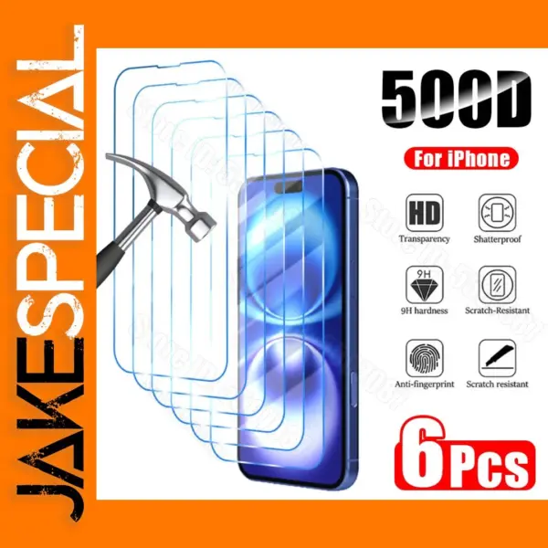 6PCS Tempered Glass for iPhone 16 15 14 13 12