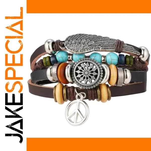Vintage Wing Leather Charm Bracelet for All
